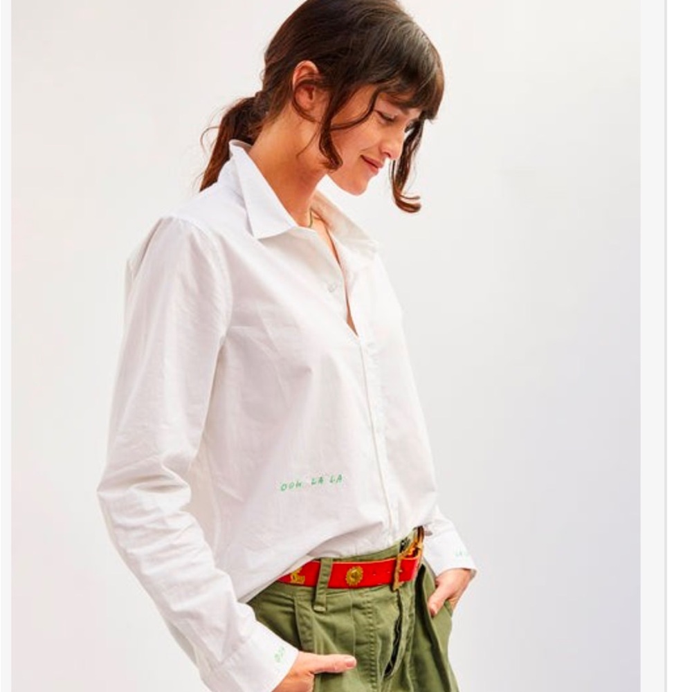 CLARE V | Suzie in White & Parrot Green, Ooh La La Embroidery